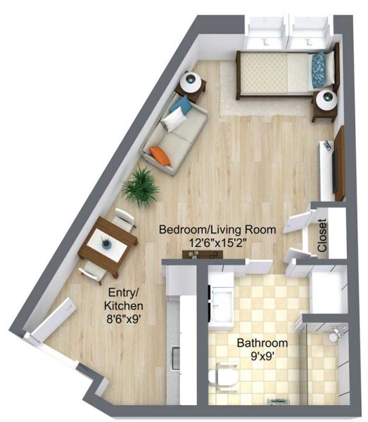 Assisted Living B Level 1 Floor Plan 3D Floor Plan Image