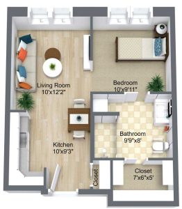 Image of Assisted Living C Level 1 Apartment 3D Floor Plan
