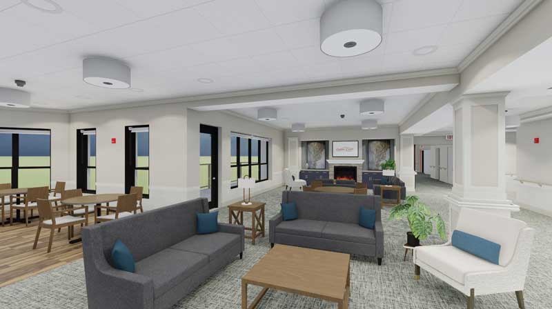 Commons area of building's interior for 2023 expansion