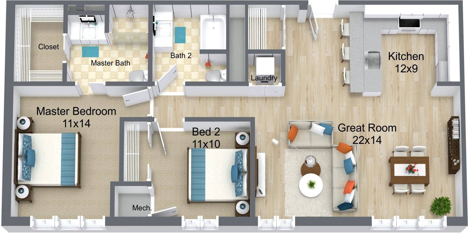 Manchester II Level 1 3D Floor Plan Cedar Crest